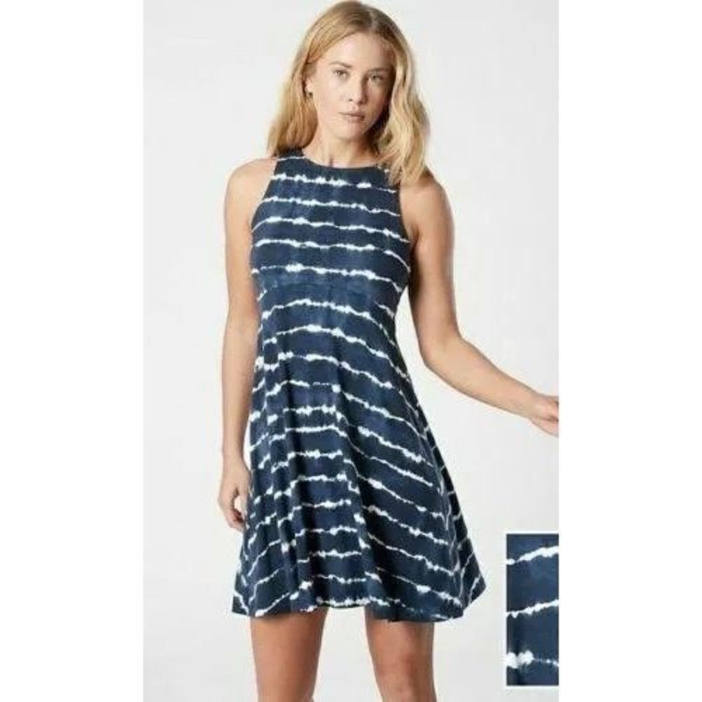 Athleta Santorini blue tie dye soft Athleisure travel sleeveless dress